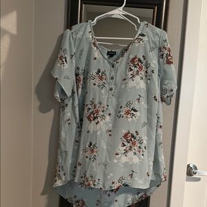 Floral Button-Up Top - Blue and Pink